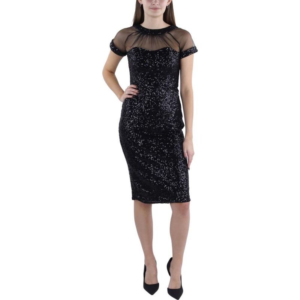 NWT MAGGY LONDON BLACK SEQUIN MESH COCKTAIL DRESS